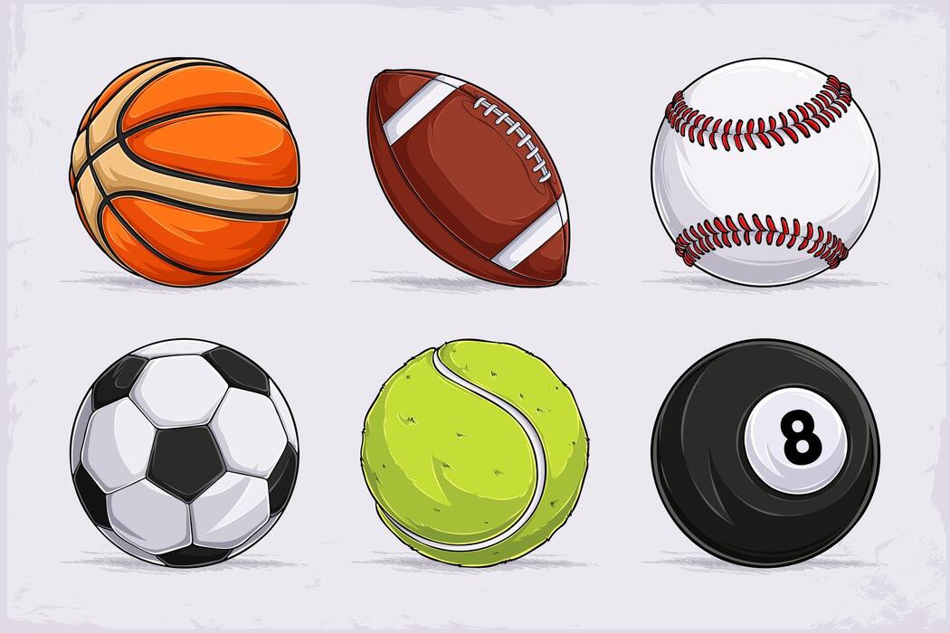 Hand drawn set of popular sports balls, basketball, football, baseball, tennis, soccer and billiards 48256256 Vector Art at Vecteezy